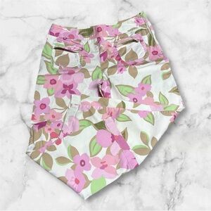 Vintage LOFT beige floral Pink and Green capri pants straight leg sz 8